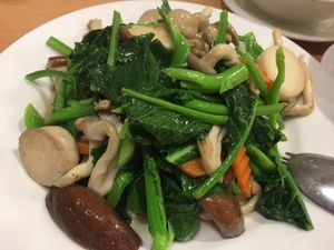 Stir-fry KayLan with mixed Mushrooms at Tian Ci Vegan in Darlington