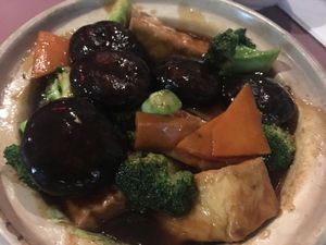 Tofu, vegetable with shiitakes mushroom  at Tian Ci Vegan in Darlington