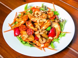 Veggie King Prawn with Kung Pao Sauce at Tian Ci Vegan in Darlington