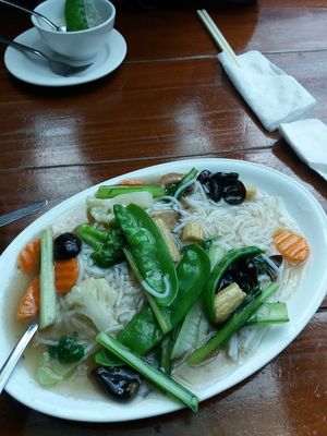 steam veggies on rice noodles at Tian Ci Vegan in Darlington