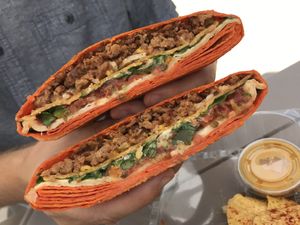 Vegan crunch wrap supreme at Dallas Farmers Market in Dallas
