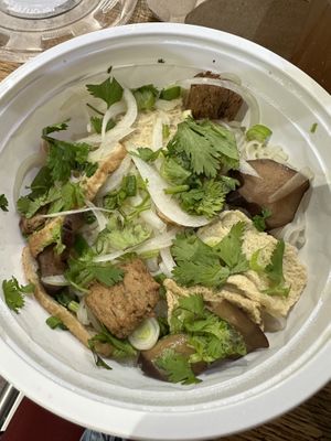 Dry bowl. DELISH tofu, vegan “meatballs”, and mushrooms    at Dallas Farmers Market in Dallas