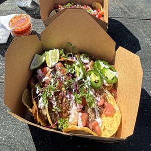 Vegan lentil nachos from Bam’s Vegan   at Dallas Farmers Market in Dallas