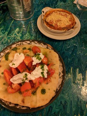 Fantastic garlic bread with straciacella cheese at Plant Club in North London