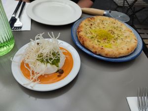 burrella and garlic bread, very nice at Plant Club in North London