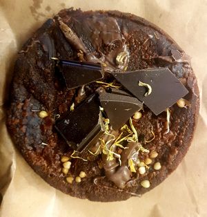 Delicious chocolate brownie at Plant Club in North London