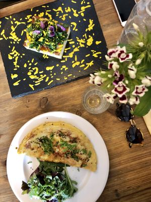 truffle focaccia and asian omelette  at Plant Club in North London
