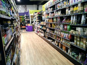 shelves in the healthfood-store section at Wholehealth Pharmacy & Healthfoods West End in Brisbane
