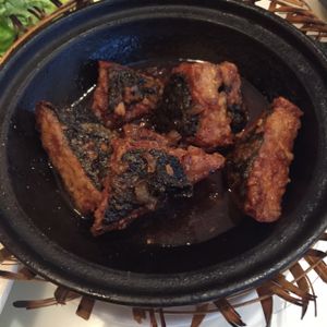 'fish' clay pot  at Golden Lotus Vegan Restaurant in Oakland