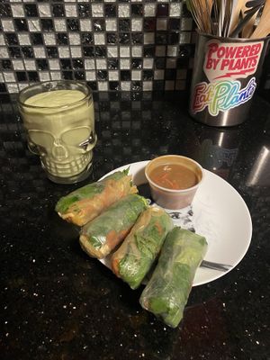 Vegan Avocado Smoothie and Yummy Fresh Spring Rolls 🥰 Enjoyed at Home  at Golden Lotus Vegan Restaurant in Oakland