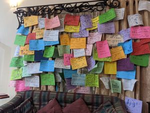 Feedback messages from visiting customers from all over the world. at Cafe 82 in Galle