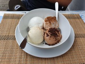 Clockwise from top left: coconut, cinnamon, chocolate, soursop at Cafe 82 in Galle
