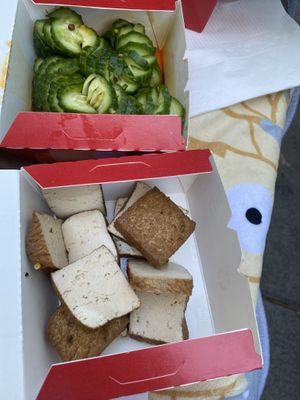 Tofu cubes and cucumbers - so good  at Dough Zone in Seattle