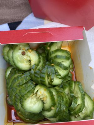 Cucumber spirals in a light dressing  at Dough Zone in Seattle