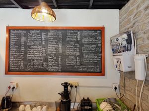 Menu blackboard at Wendy Juice Shop in Pokhara