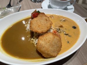 Half n’ half curry with soy meat cutlet. at M's Table in Yokohama