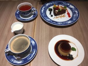 Desert and coffee/tea with soy milk at M's Table in Yokohama