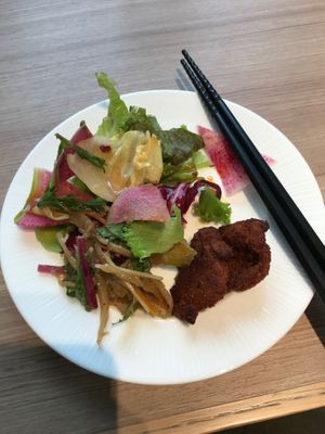 Salad and soymeat at M's Table in Yokohama