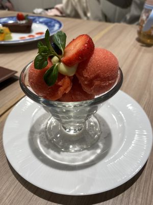 Strawberry sorbet  at M's Table in Yokohama