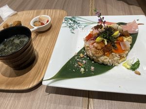 Vegan chirashi sushi and miso soup   at M's Table in Yokohama