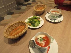 Soup, salad, bread at M's Table in Yokohama