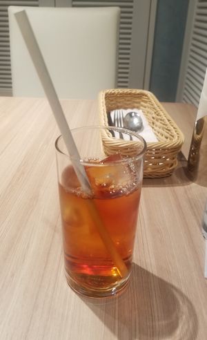 iced tea with paper straw at M's Table in Yokohama