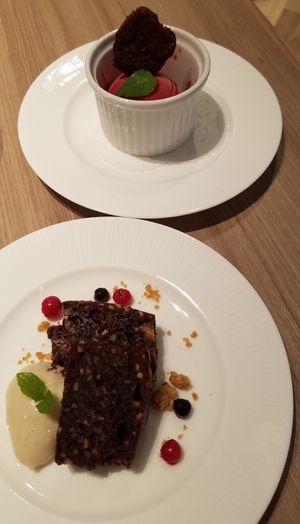 two free desserts- brownie and berry sorbet at M's Table in Yokohama