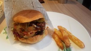 burger and fries at M's Table in Yokohama