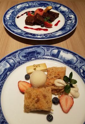 brownie and rice cake desserts  at M's Table in Yokohama