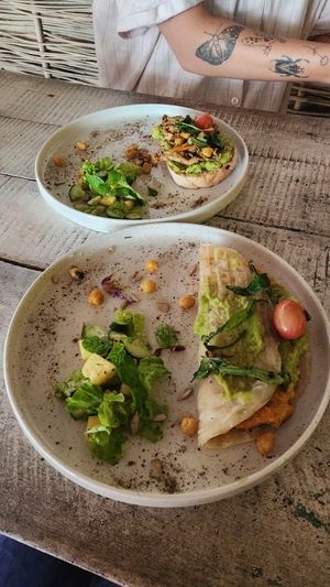 Mushroom toast with tofu and vegan wrap at Banana Chill in Kandy
