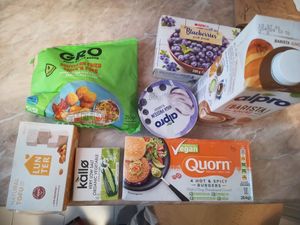 Vegan purchases from the store at Spar Market in Budapest