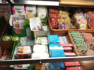 VG cheese, cold cuts, seitan and tofu selection at Spar Market in Budapest