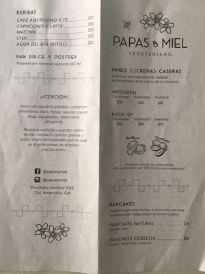 Menu page 1 at Papas & Miel in Guadalajara