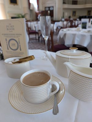 Of course with a cup of mylky tea at The Pump Room in Bath