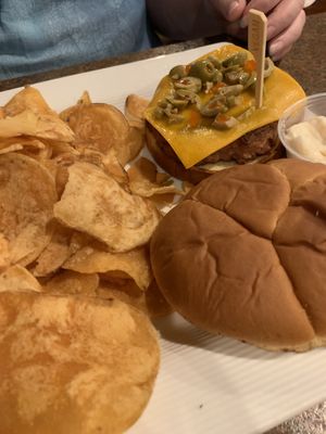 Build your own beyond burger with house made chips  at Blondie's in Flint