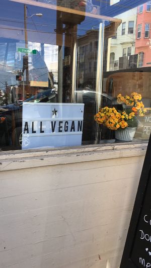 Outside  at Green Taste Vegan Goods in San Francisco
