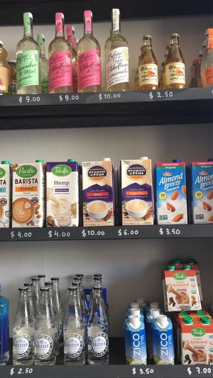 Vegan beverages  at Green Taste Vegan Goods in San Francisco