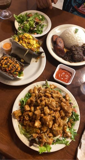 Tacos, mofongo topped with chicharron, jackfruit oxtail plate at Juuuicy's Vegan Restaurant & Mama's Vegan Cocina in West Palm Beach