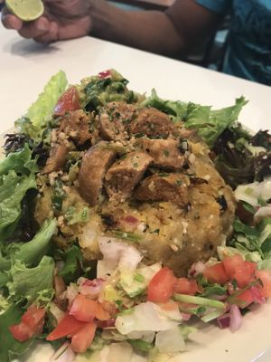 Vegan Dominican Mofongo with vegan sausages at Juuuicy's Vegan Restaurant & Mama's Vegan Cocina in West Palm Beach