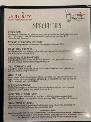Menu at Juuuicy's Vegan Restaurant & Mama's Vegan Cocina in West Palm Beach
