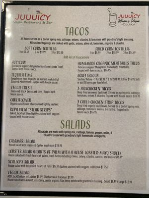 Menu at Juuuicy's Vegan Restaurant & Mama's Vegan Cocina in West Palm Beach