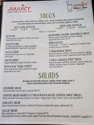 Menu at Juuuicy's Vegan Restaurant & Mama's Vegan Cocina in West Palm Beach