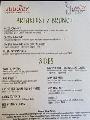 Menu at Juuuicy's Vegan Restaurant & Mama's Vegan Cocina in West Palm Beach