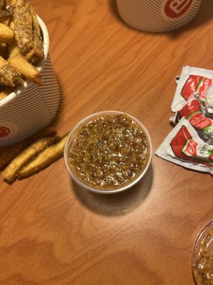 Vegan mustard sauce   at Nuburger in Winnipeg