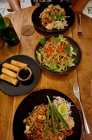 Pad Thai, Papaya Salad, Spring Rolls at LemonGrass Thai Restaurant in Legian
