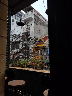 View to the balcony at Hanoi Coffee Station in Hanoi