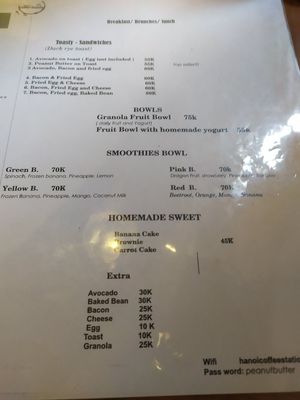Food menu at Hanoi Coffee Station in Hanoi