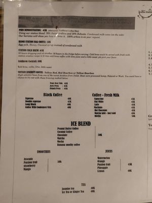 Drinks menu at Hanoi Coffee Station in Hanoi