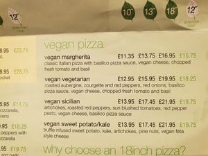 Vegan option menu at Basilico - Finchley in North London