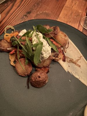Roasted new potatoes and cream at Forage in Cambridge
